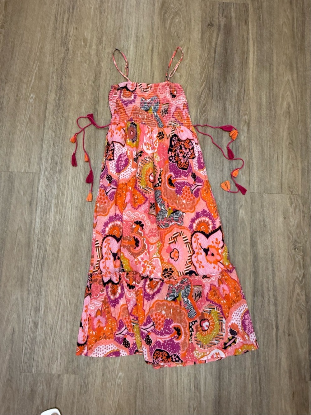 Banjanan Pink & Orange Floral Smocked Dress - M - Picture 7 of 16